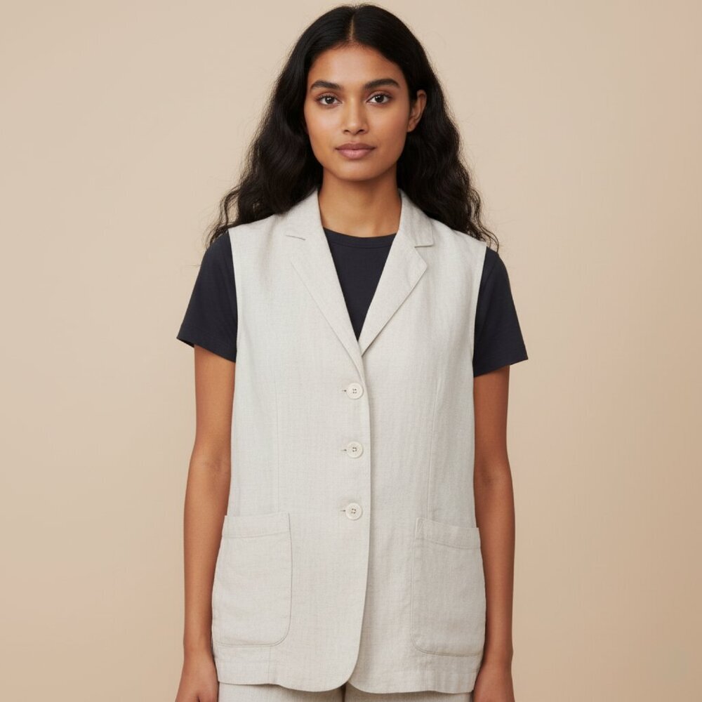 Velvet by Graham & Spencer Womens Medium Sleeveless Linen Vest